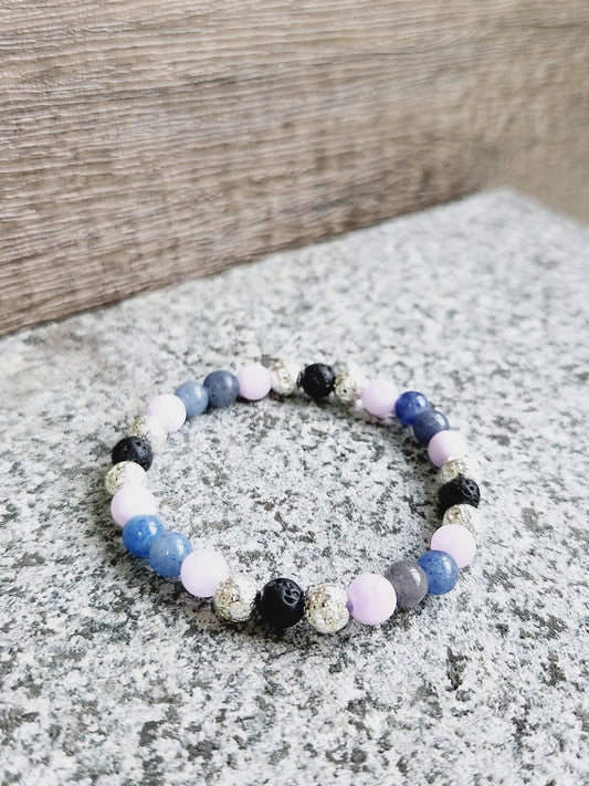 Sodalite, Amethyst & black lava stone bracelet