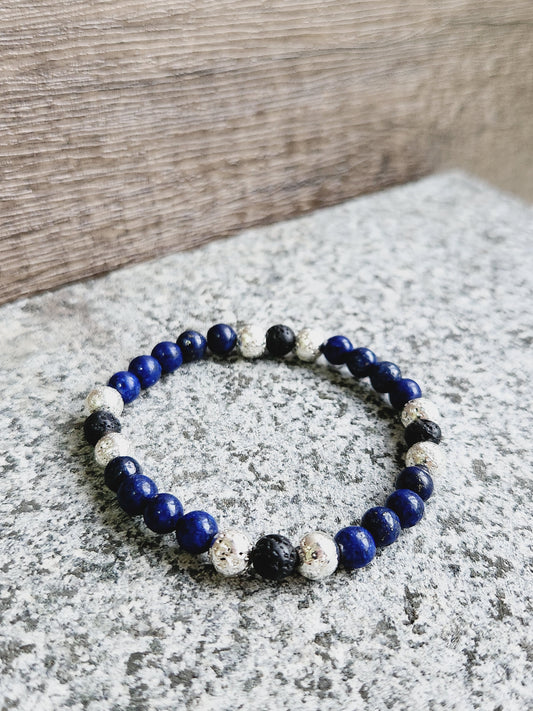 Lapis Lazuli &  black lava stone bracelet