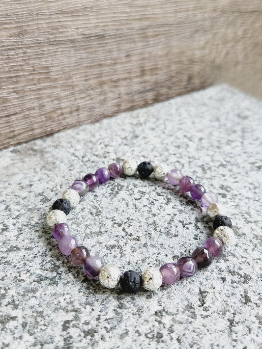 Amethyst & black lava stone bracelet
