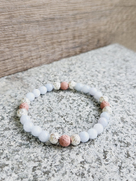 Aquamarine & pink lava stone bracelet