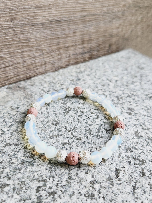 Moonstone and pink lava stone bracelet