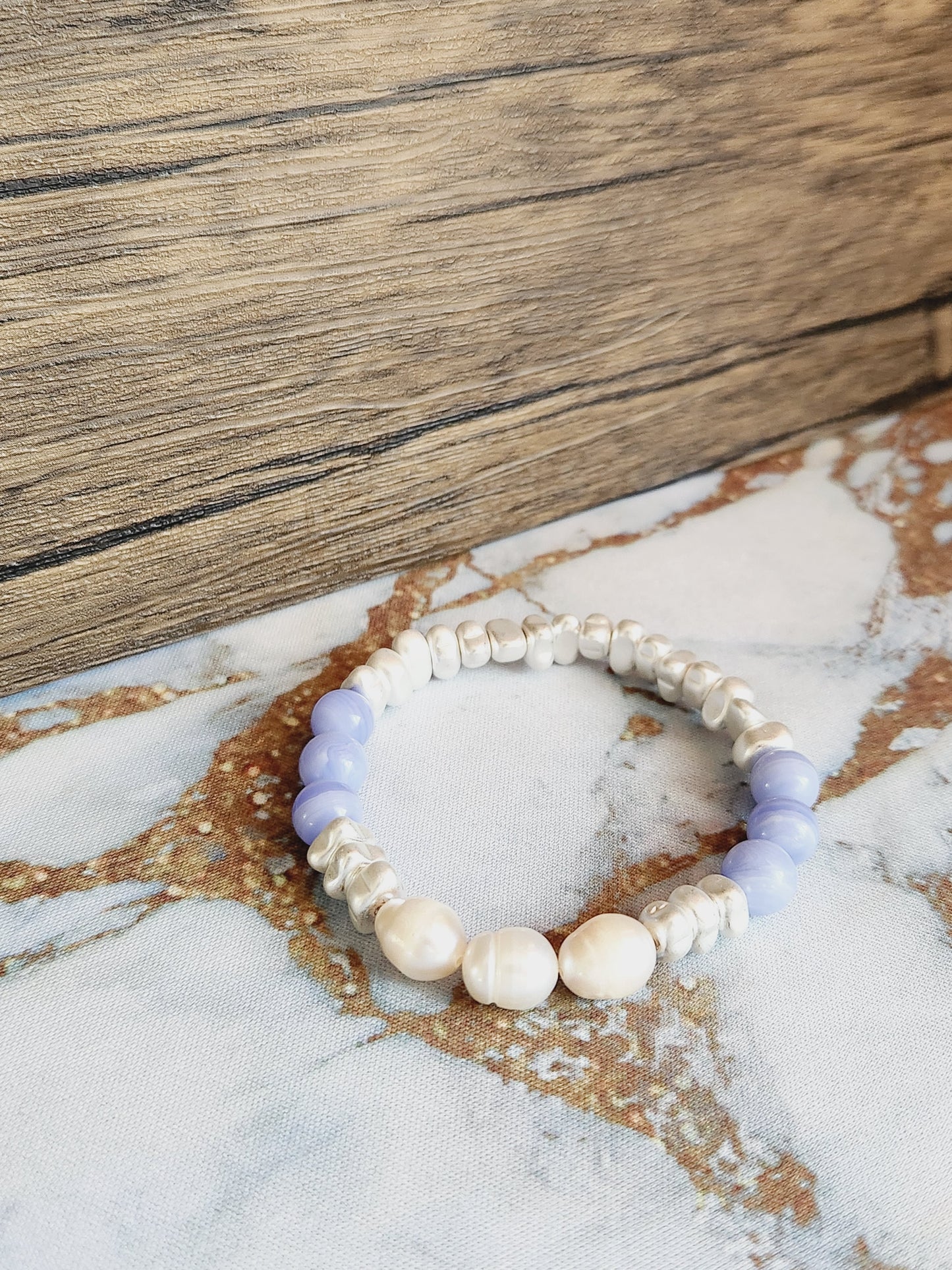 Blue Lace Agate and Pearl Bracelet