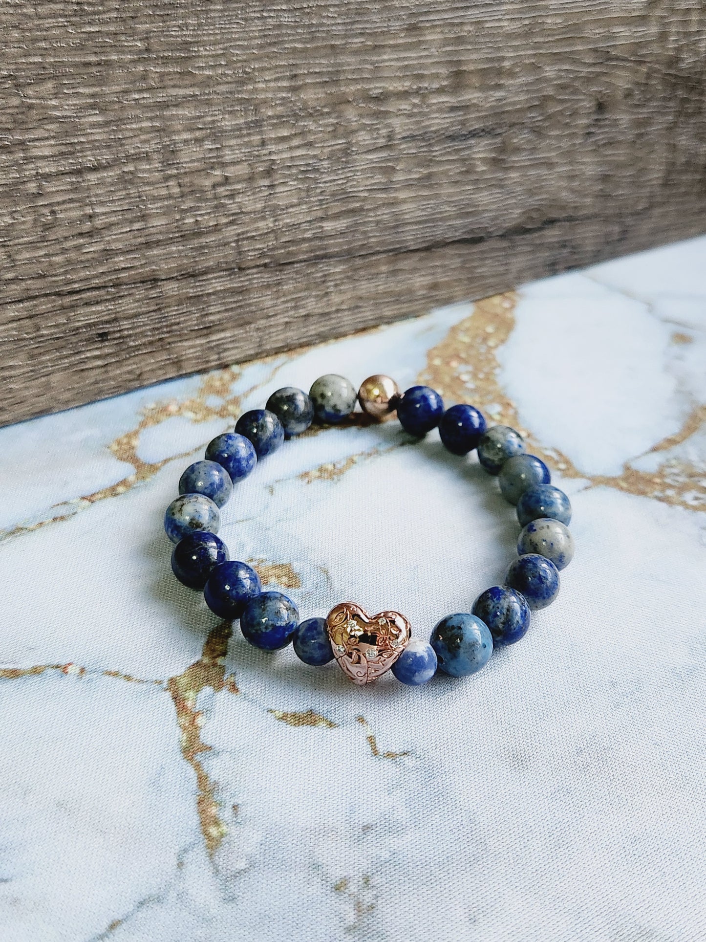 Sodalite Bracelet with Heart Charm