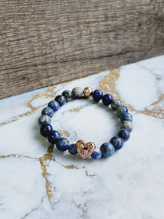 Sodalite Bracelet with Heart Charm