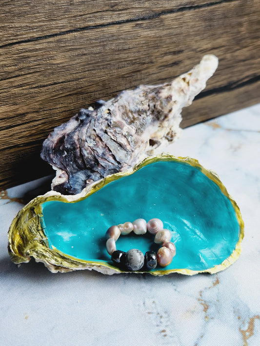 Grey Jasper and Pearl Ring