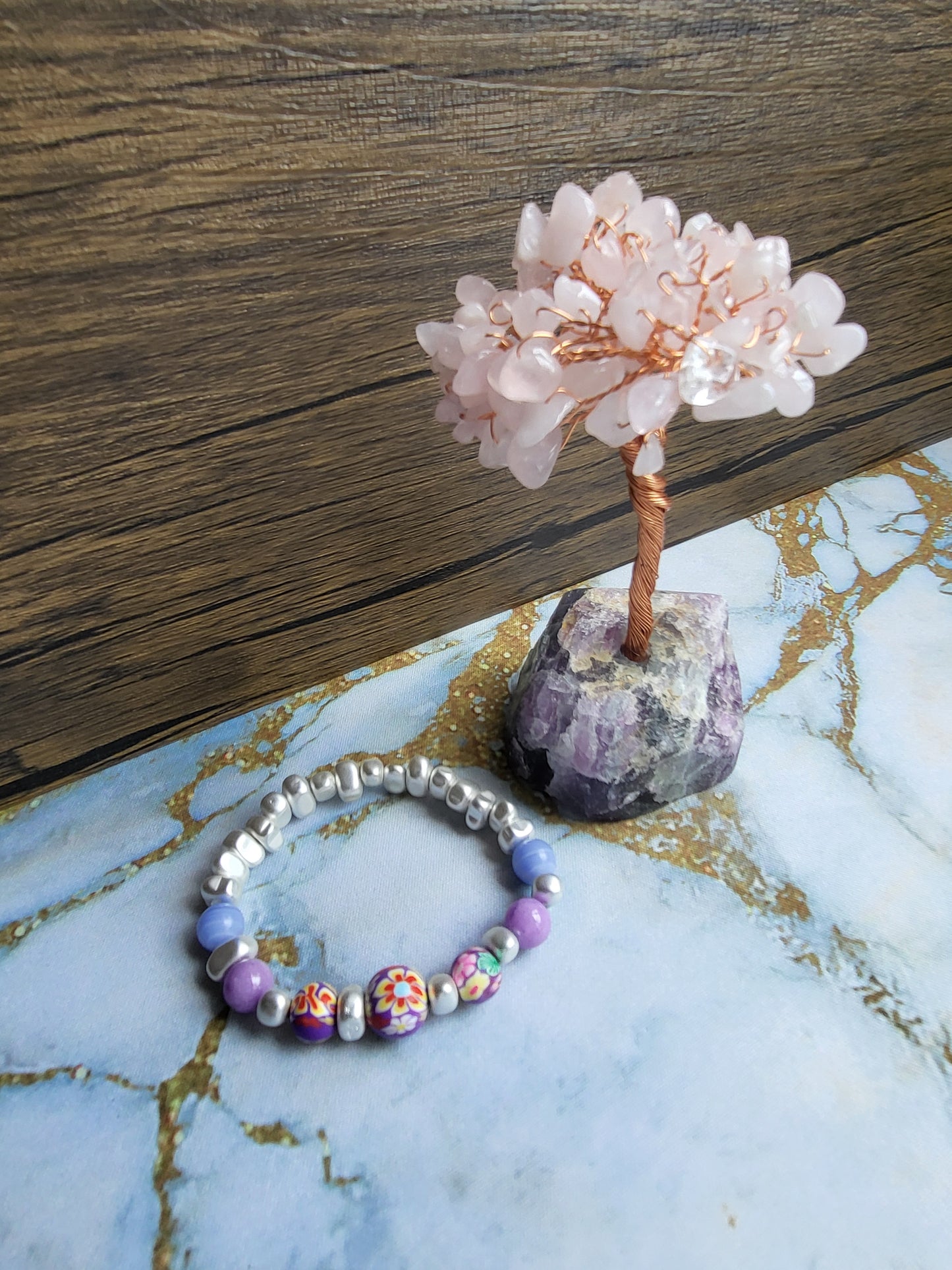 Sakura Amethyst and Blue Lace Agate Bracelet