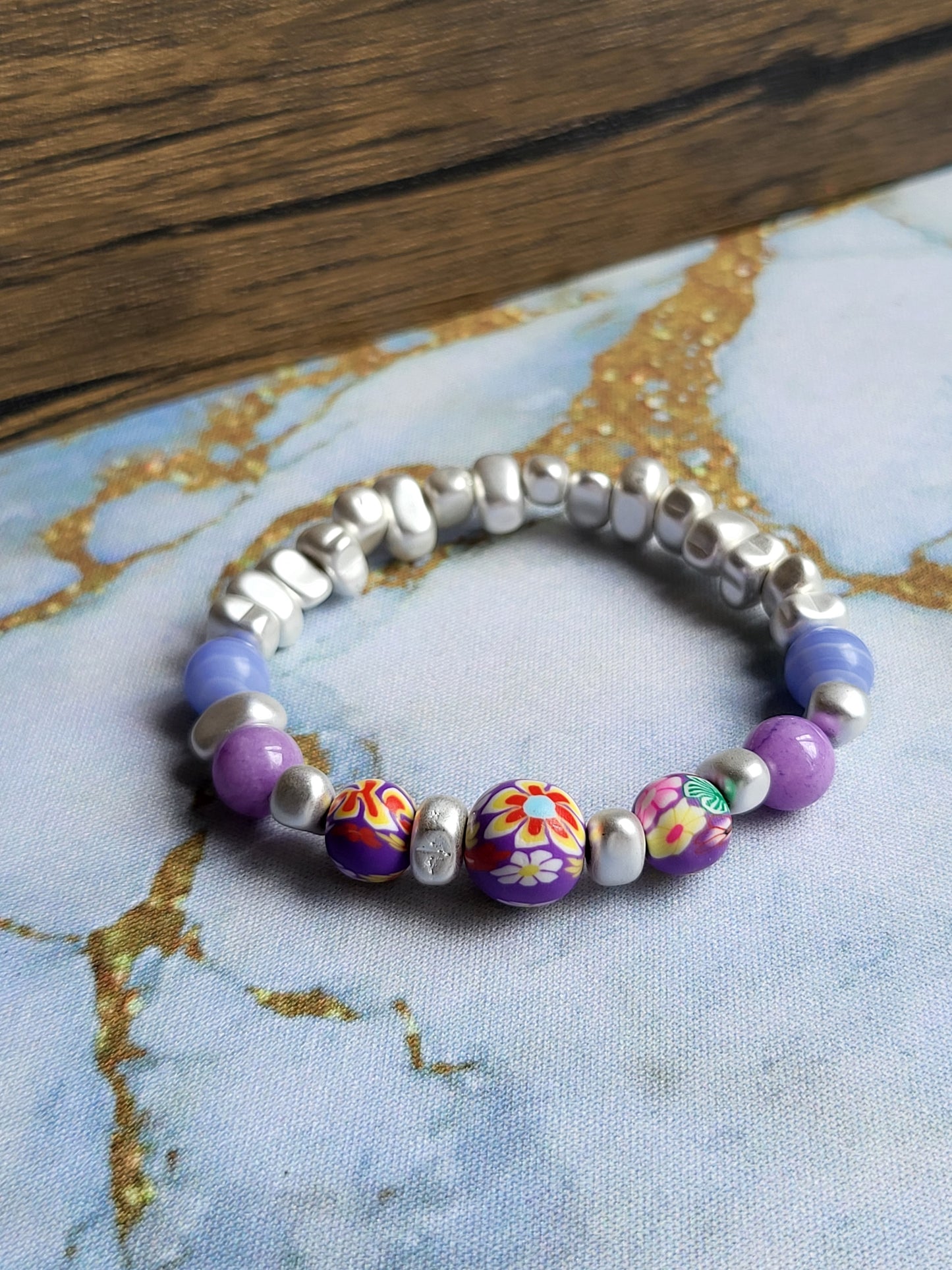 Sakura Amethyst and Blue Lace Agate Bracelet