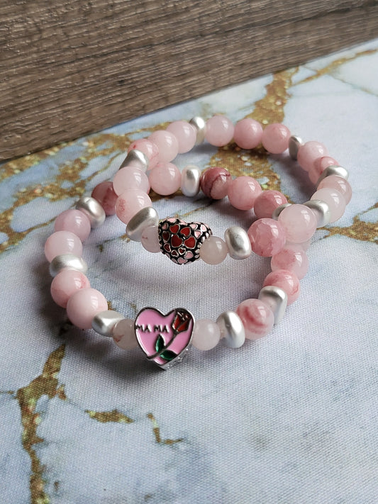 Strawberry Quartz Mum and Me Bracelets