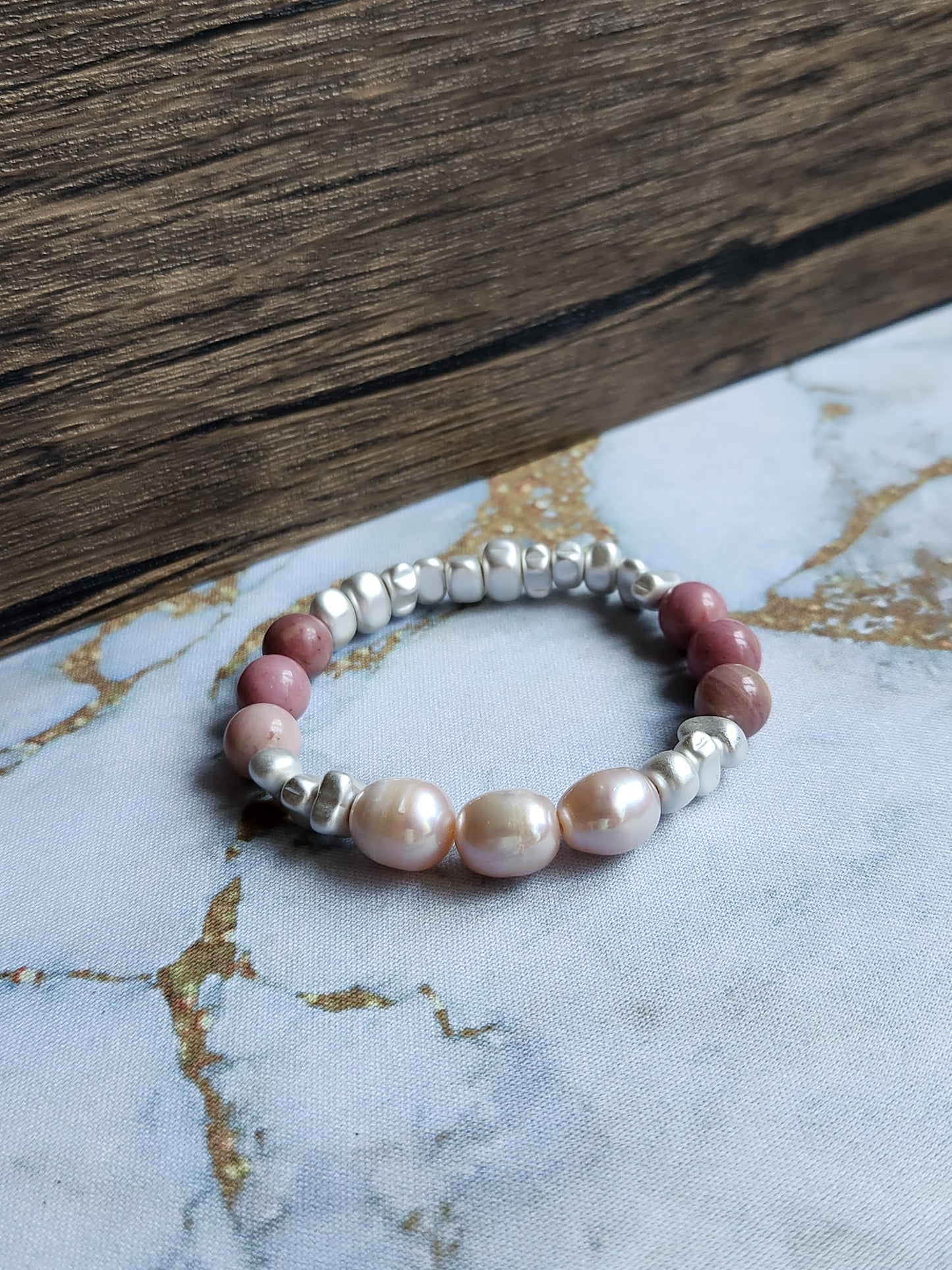 Rhodochrosite and Pink Pearl Bracelet