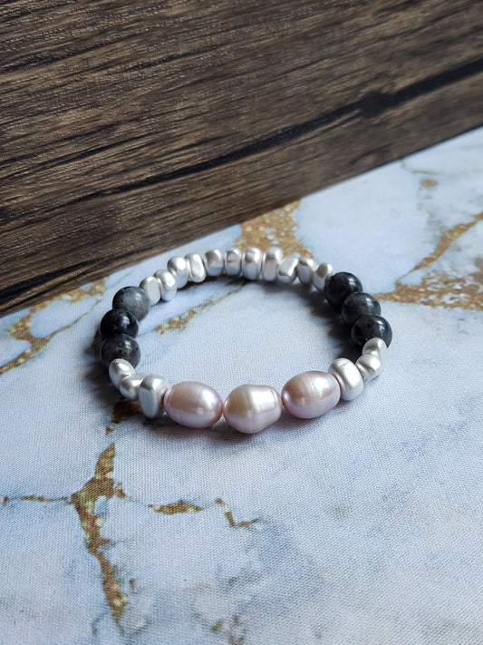 Labradorite and Pink Pearl Bracelet