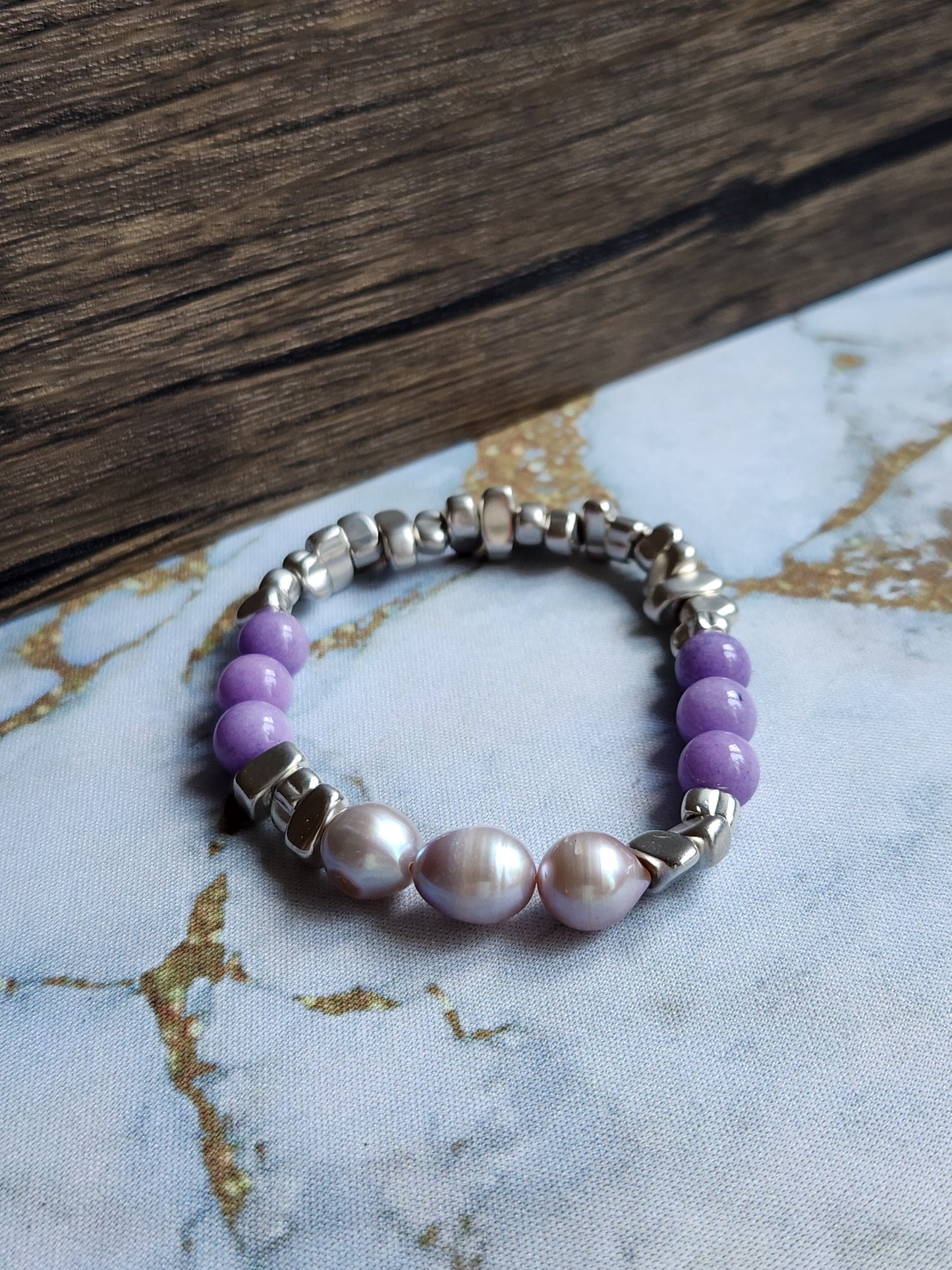 Amethyst and Purple Pearl Bracelet