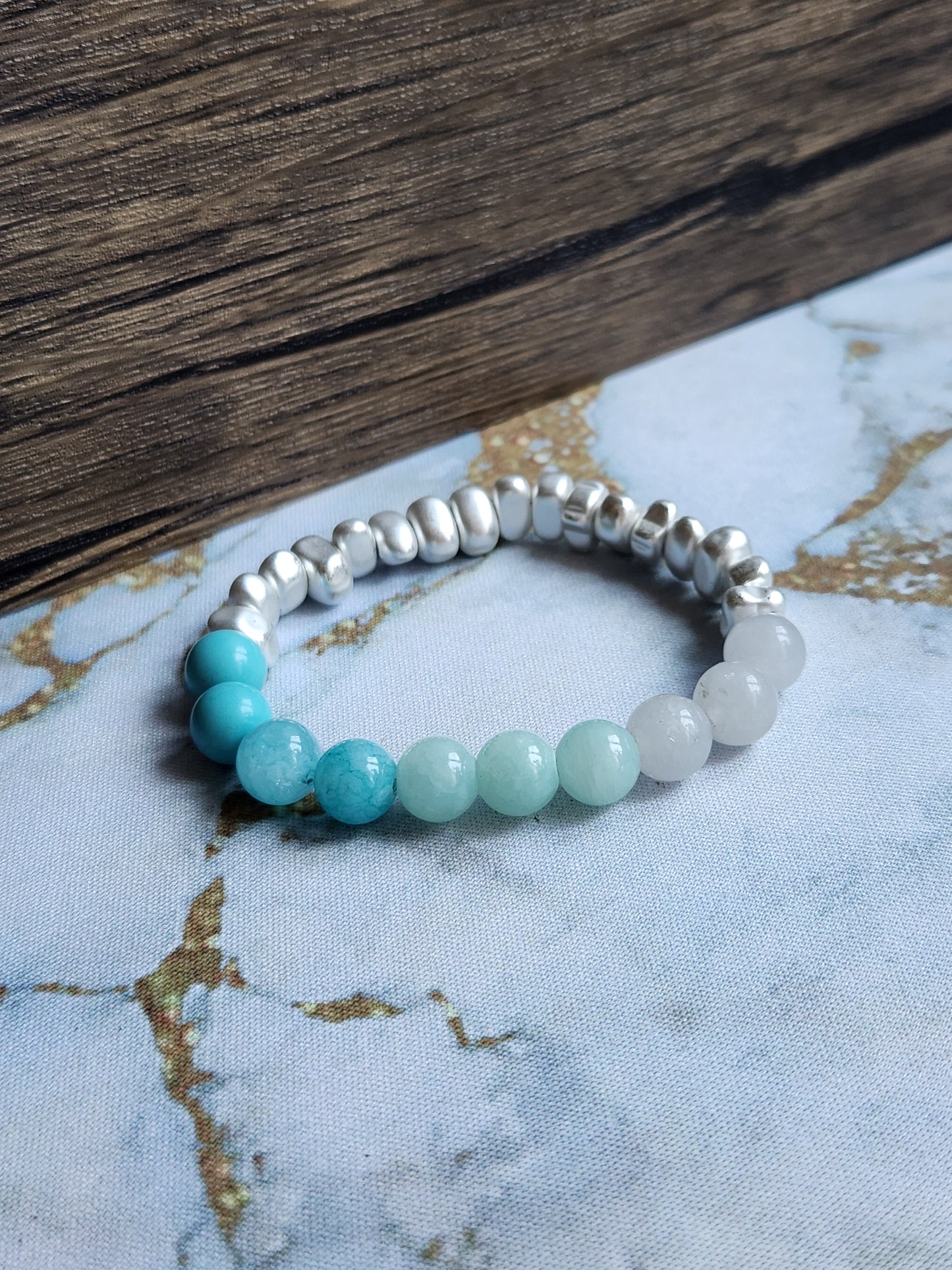 Turquoise, Amazonite, Green Aventurine and White Quartz Bracelet