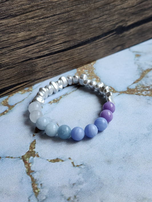 Amethyst, Blue Lace Agate, Aquamarine, and White Quartz Bracelet