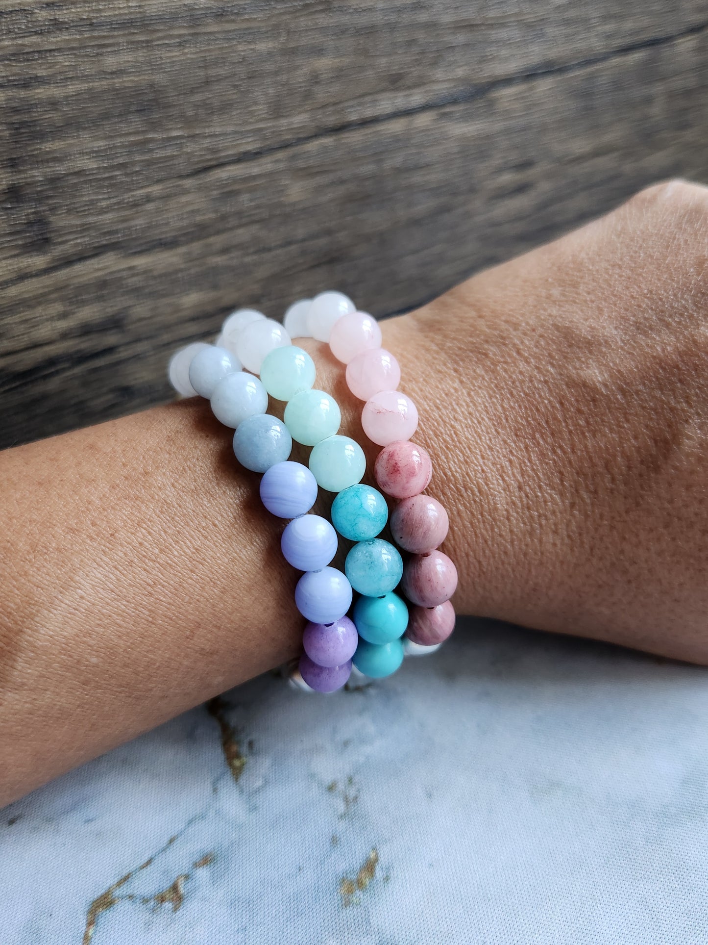 Rhodochrosite, Strawberry Quartz and White Quartz Bracelet