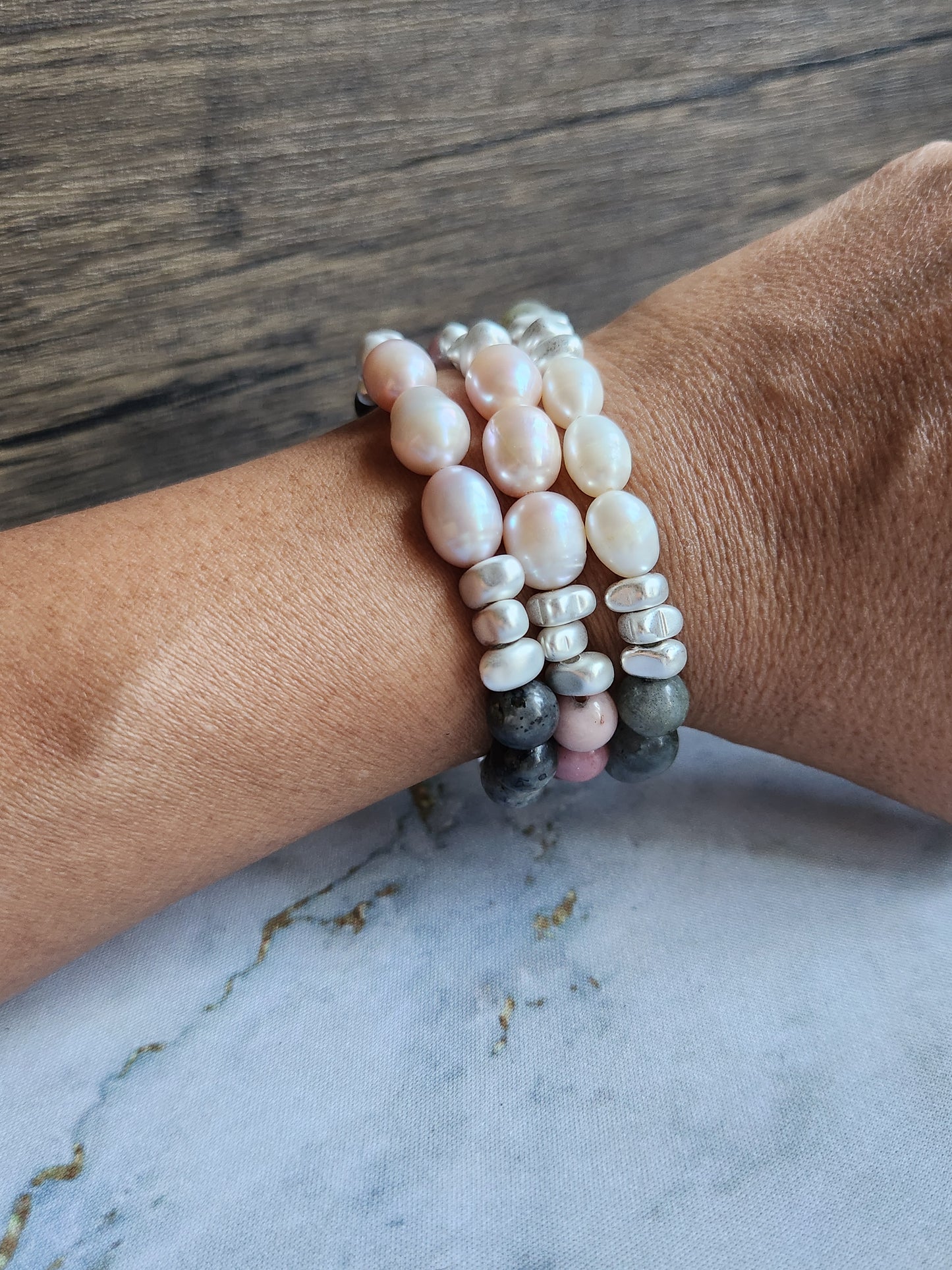 Labradorite and Pink Pearl Bracelet