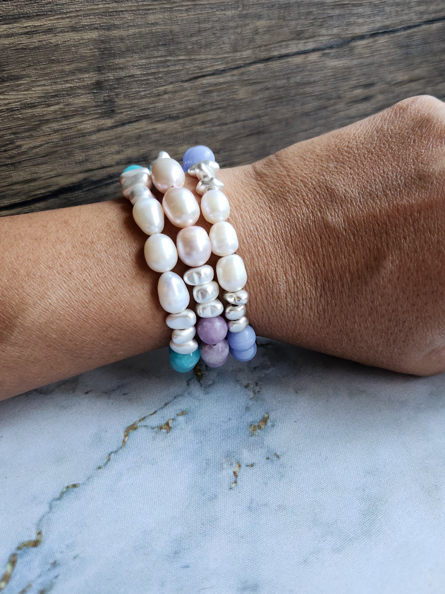 Purple Jade and Pink Pearl Bracelet