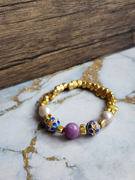 Peranakan Purple Jade and white pearl Bracelet