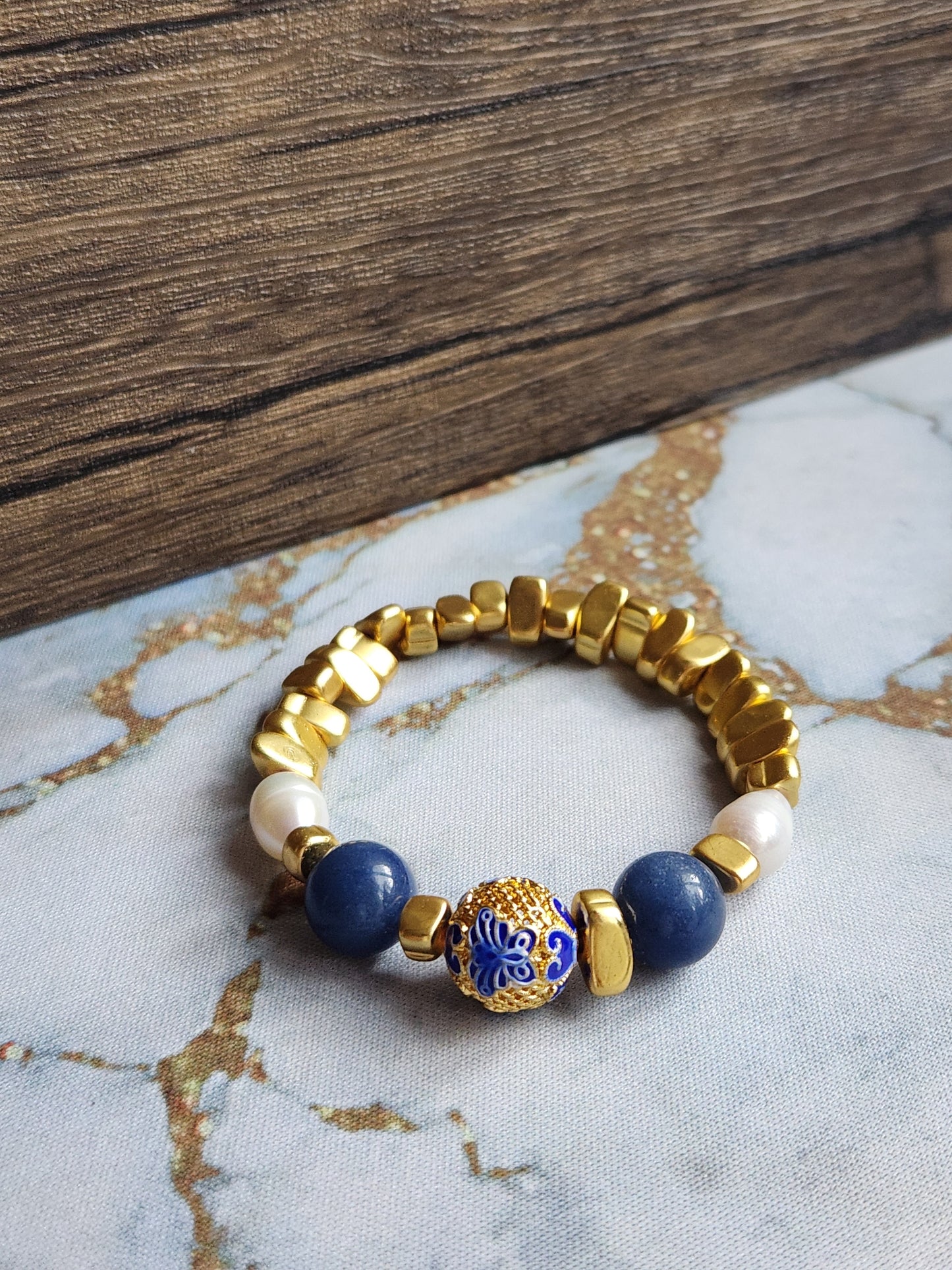 Anak Peranakan Blue Aventurine and pearl Bracelet