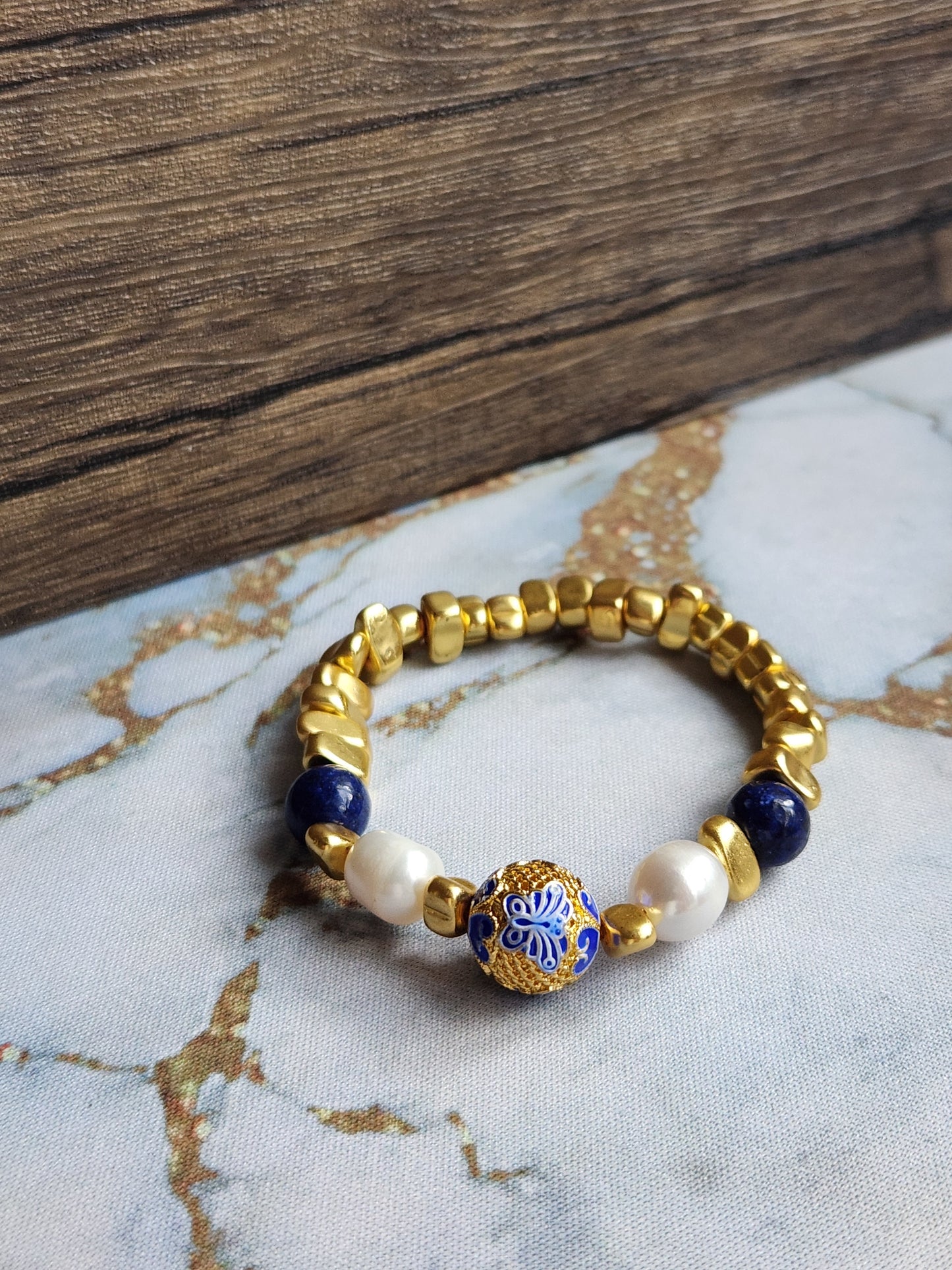 Peranakan Lapis Lazuli and Pearl Bracelet