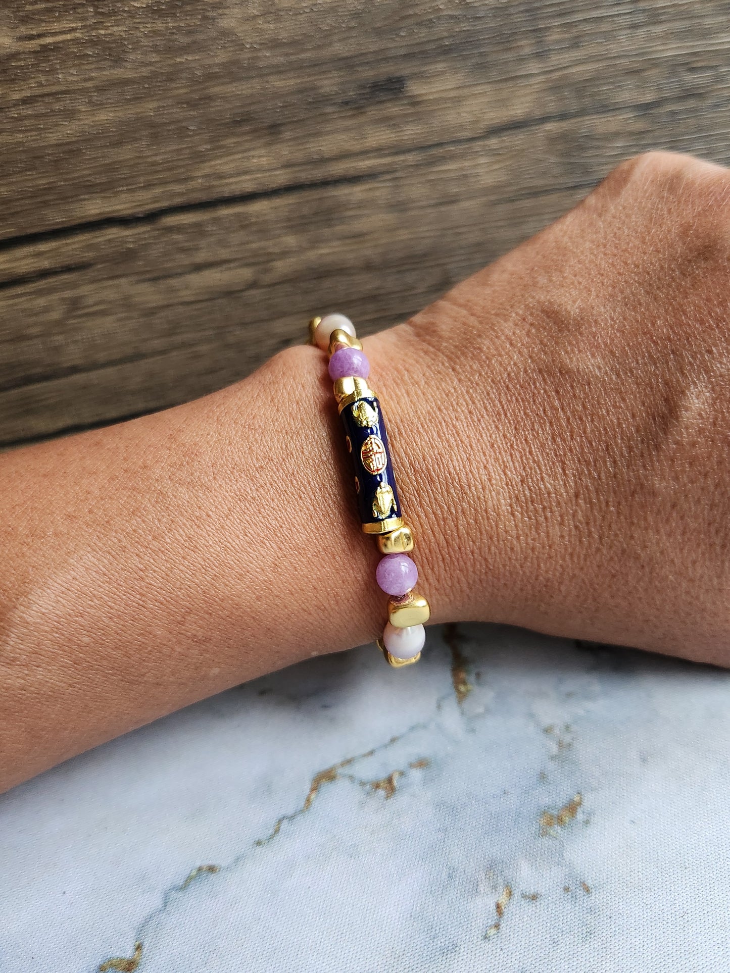 Peranakan Amethyst and Pearl Bracelet