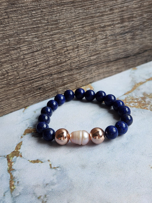 Rose Gold Lapis Lazuli Pearl Bracelet