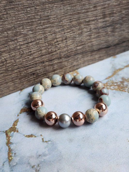 Rose Gold Aqua Terra Jasper and Pearl Bracelet