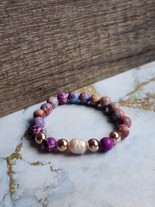 Rose Gold Sea Sediment Jasper and Pearl Bracelet