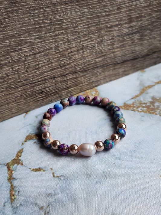 Rose Gold Sea Sediment Jasper and Pearl Bracelet