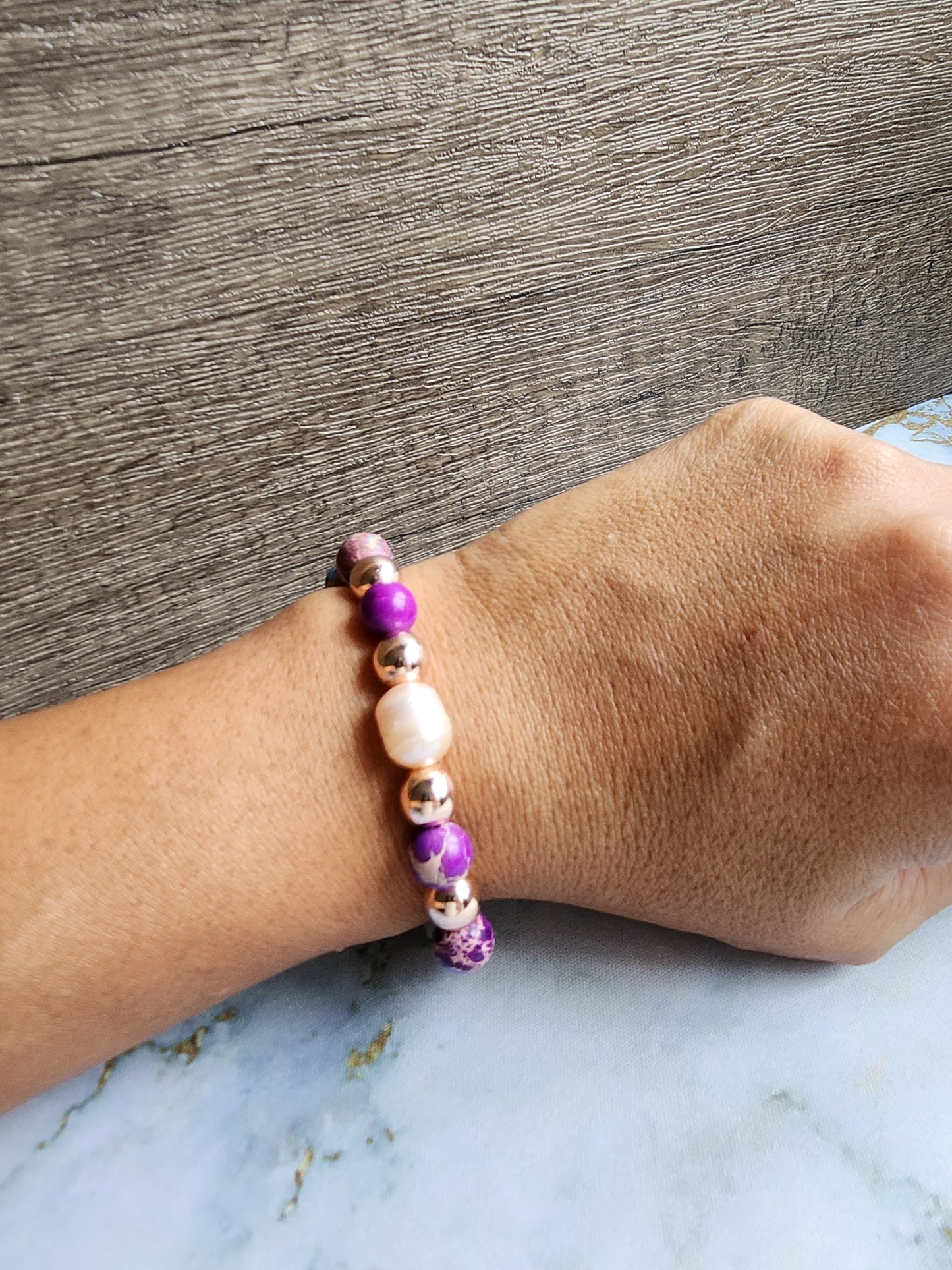 Rose Gold Sea Sediment Jasper and Pearl Bracelet