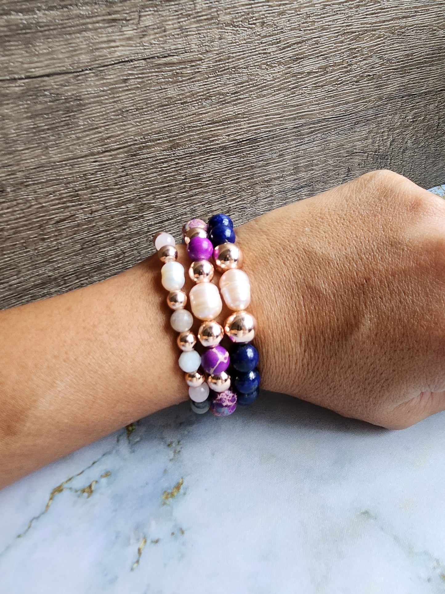 Rose Gold Sea Sediment Jasper and Pearl Bracelet