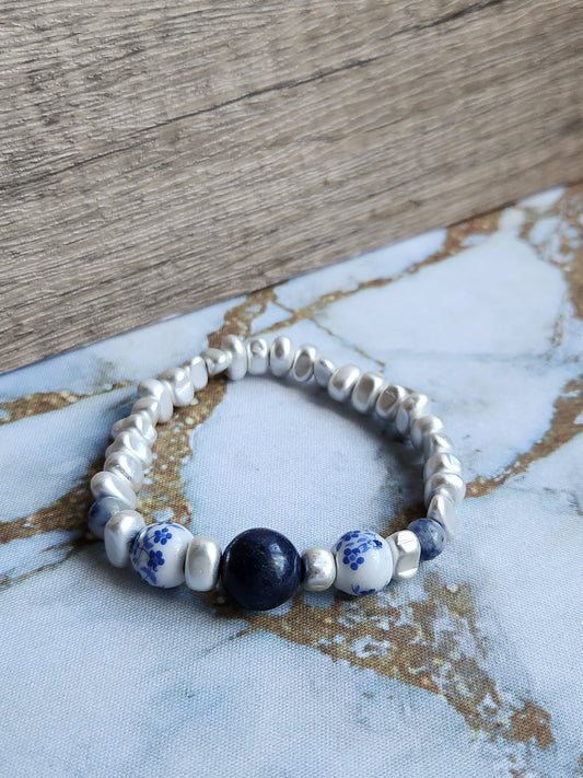 Tang Porcelain Lapis Lazuli and Sodalite Bracelet