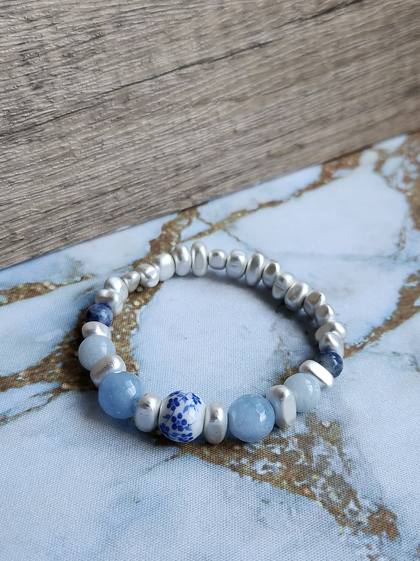 Tang Porcelain Aquamarine and Sodalite Bracelet