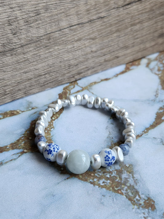 Tang Porcelain Jade and Sodalite Bracelet