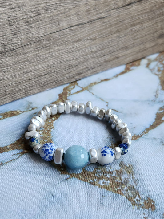 Tang Porcelain Aquamarine and Blue Jasper Bracelet