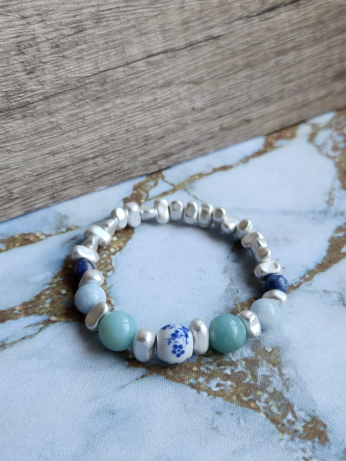 Tang Porcelain Amazonite, Aquamarine and Sodalite Bracelet