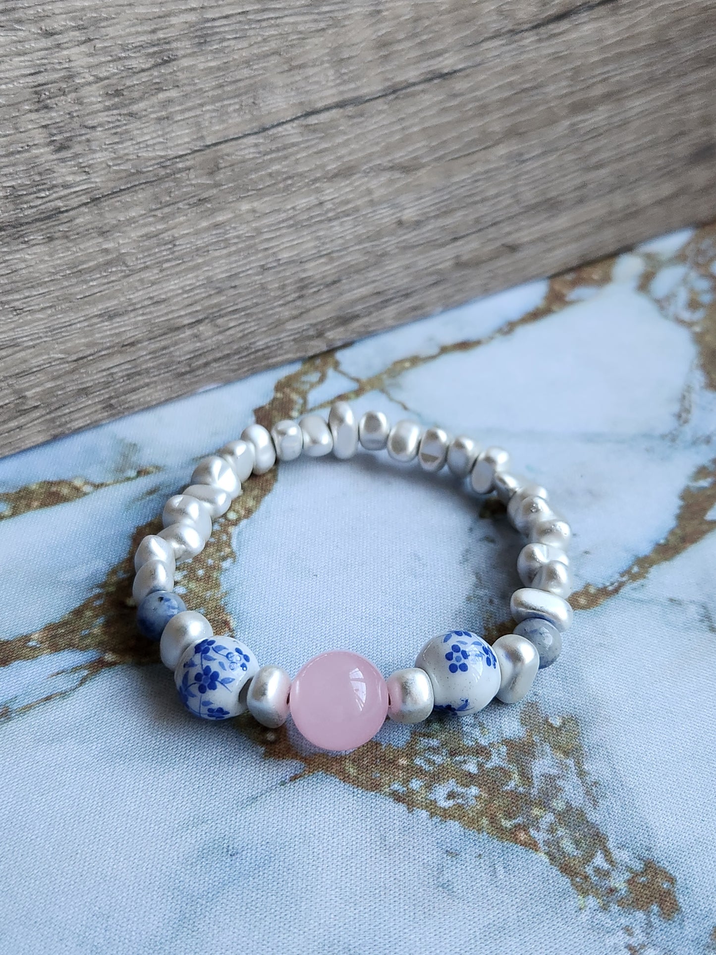 Tang Porcelain Rose Quartz and Sodalite Bracelet