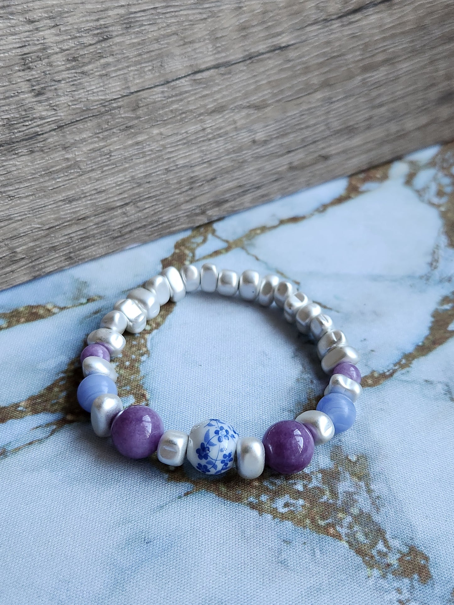 Tang Porcelain Amethyst and Blue Lace Agate Bracelet