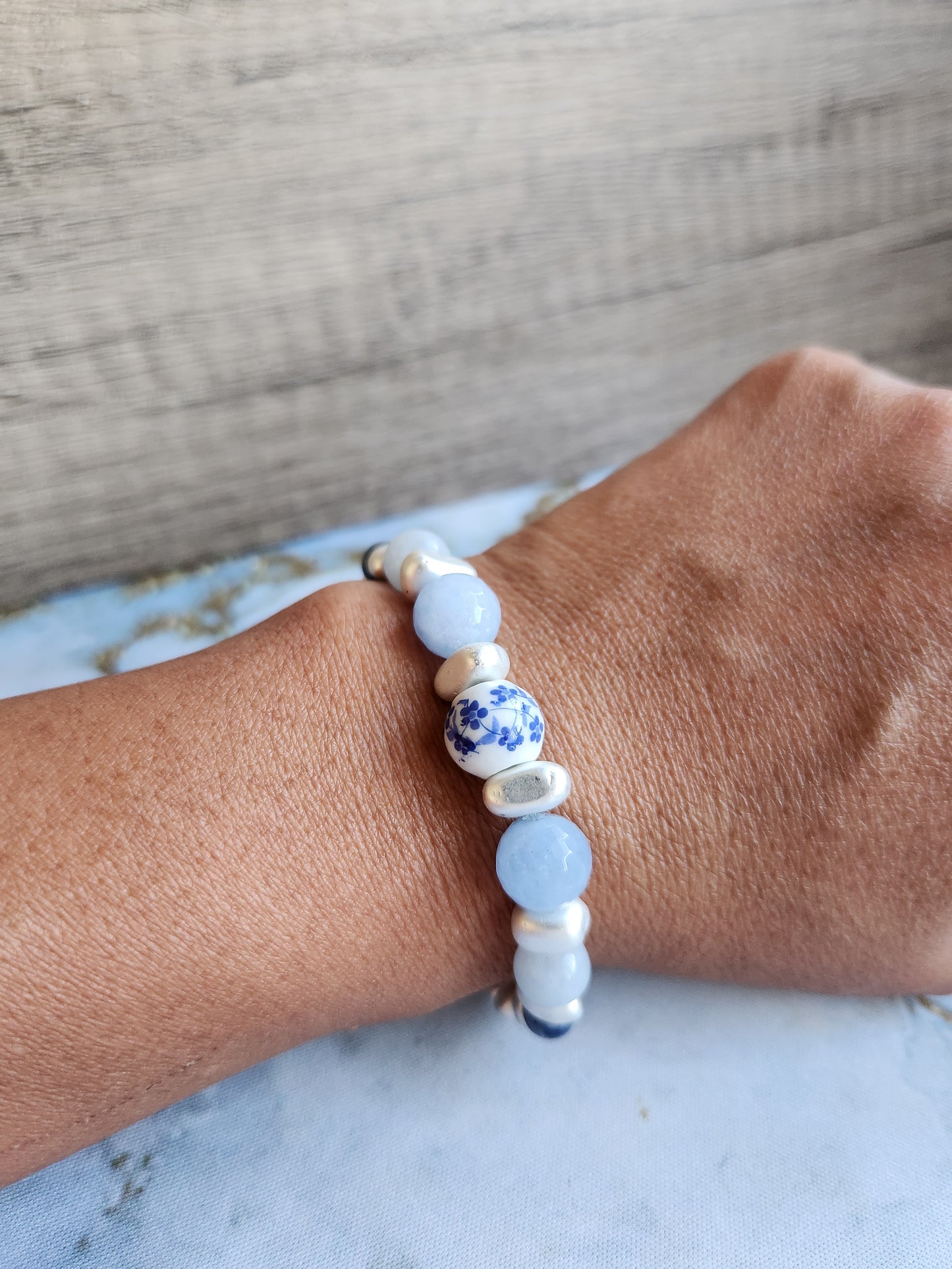 Tang Porcelain Aquamarine and Sodalite Bracelet