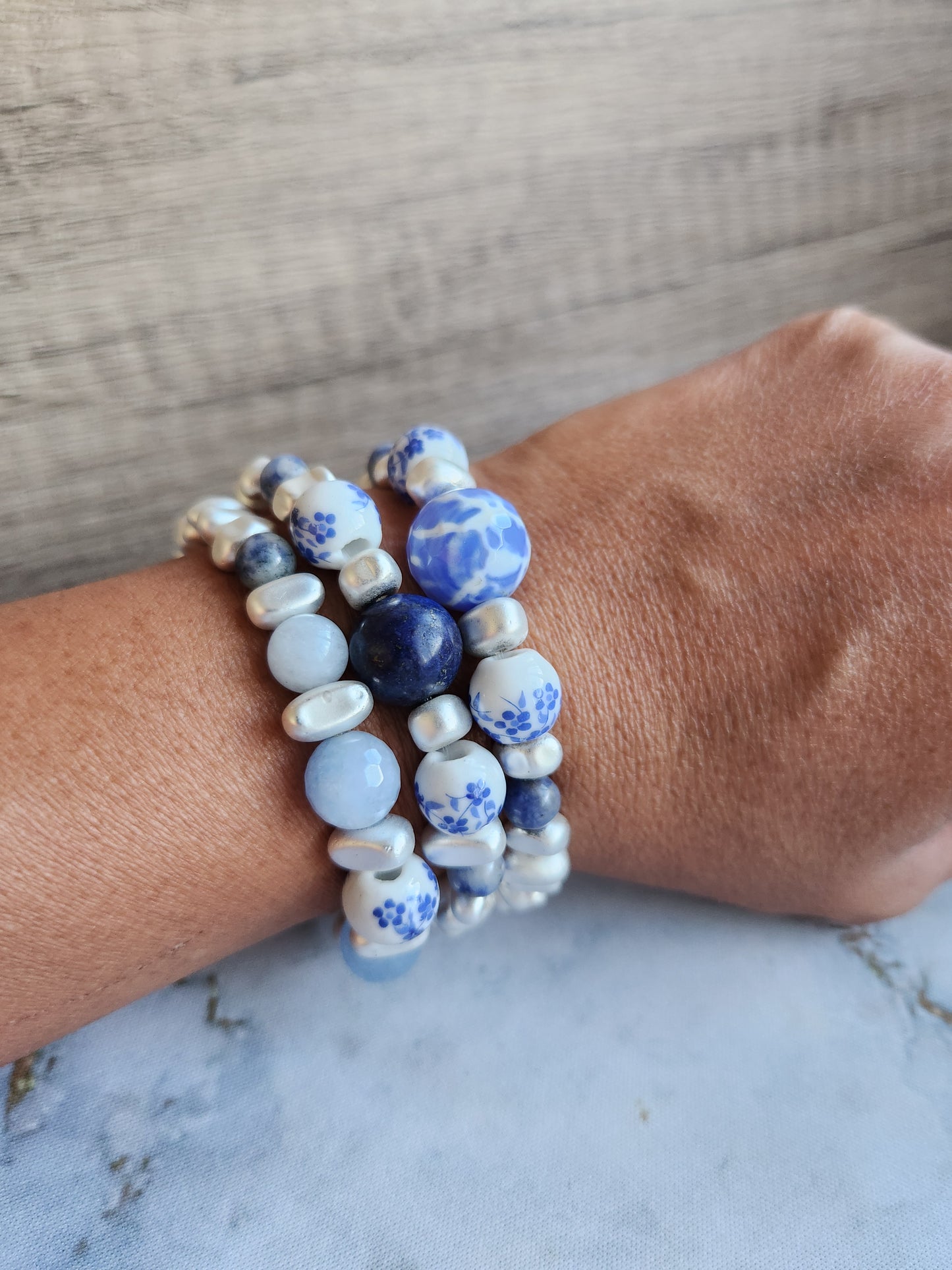 Tang Porcelain Lapis Lazuli and Sodalite Bracelet