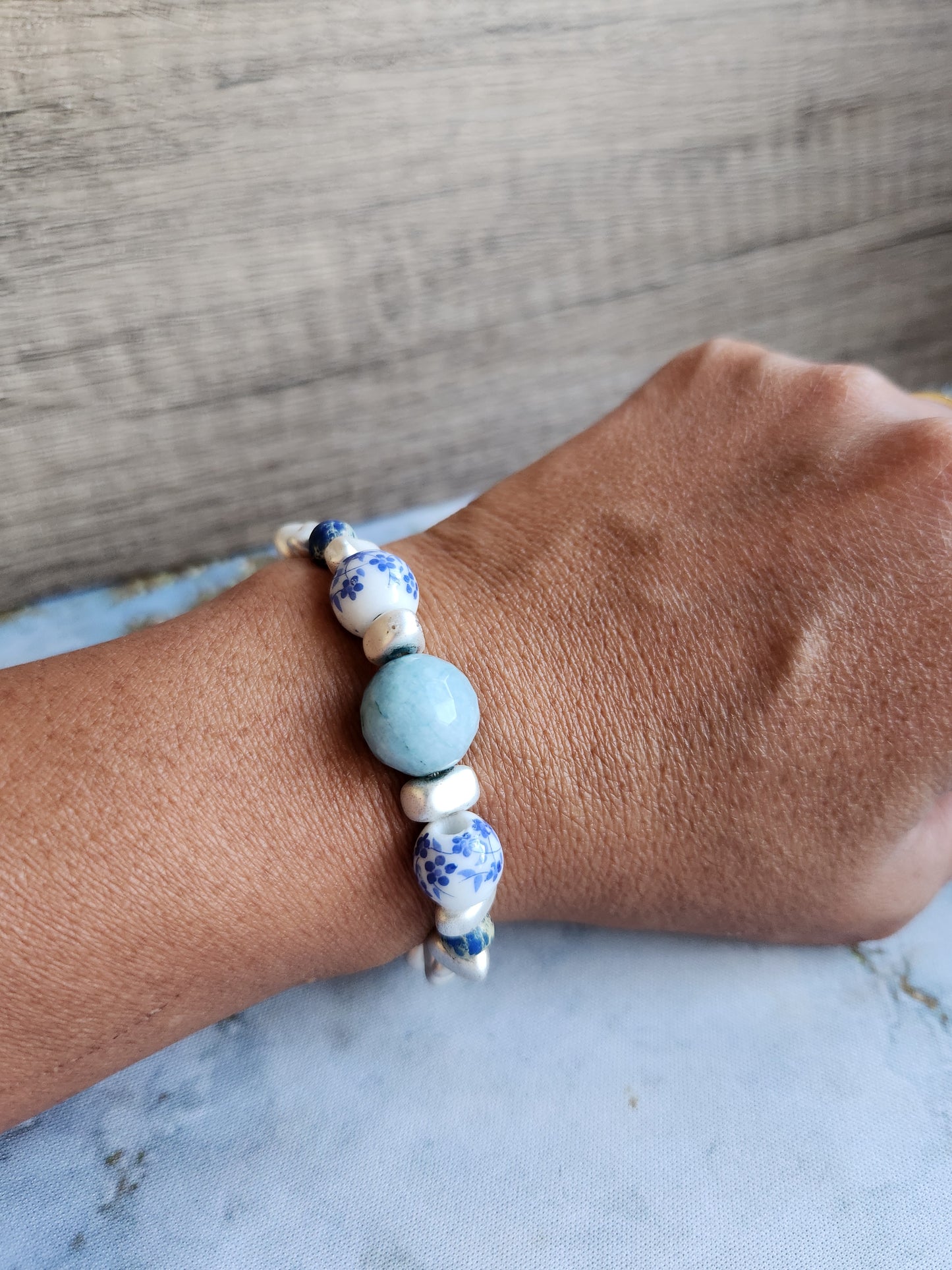 Tang Porcelain Aquamarine and Blue Jasper Bracelet