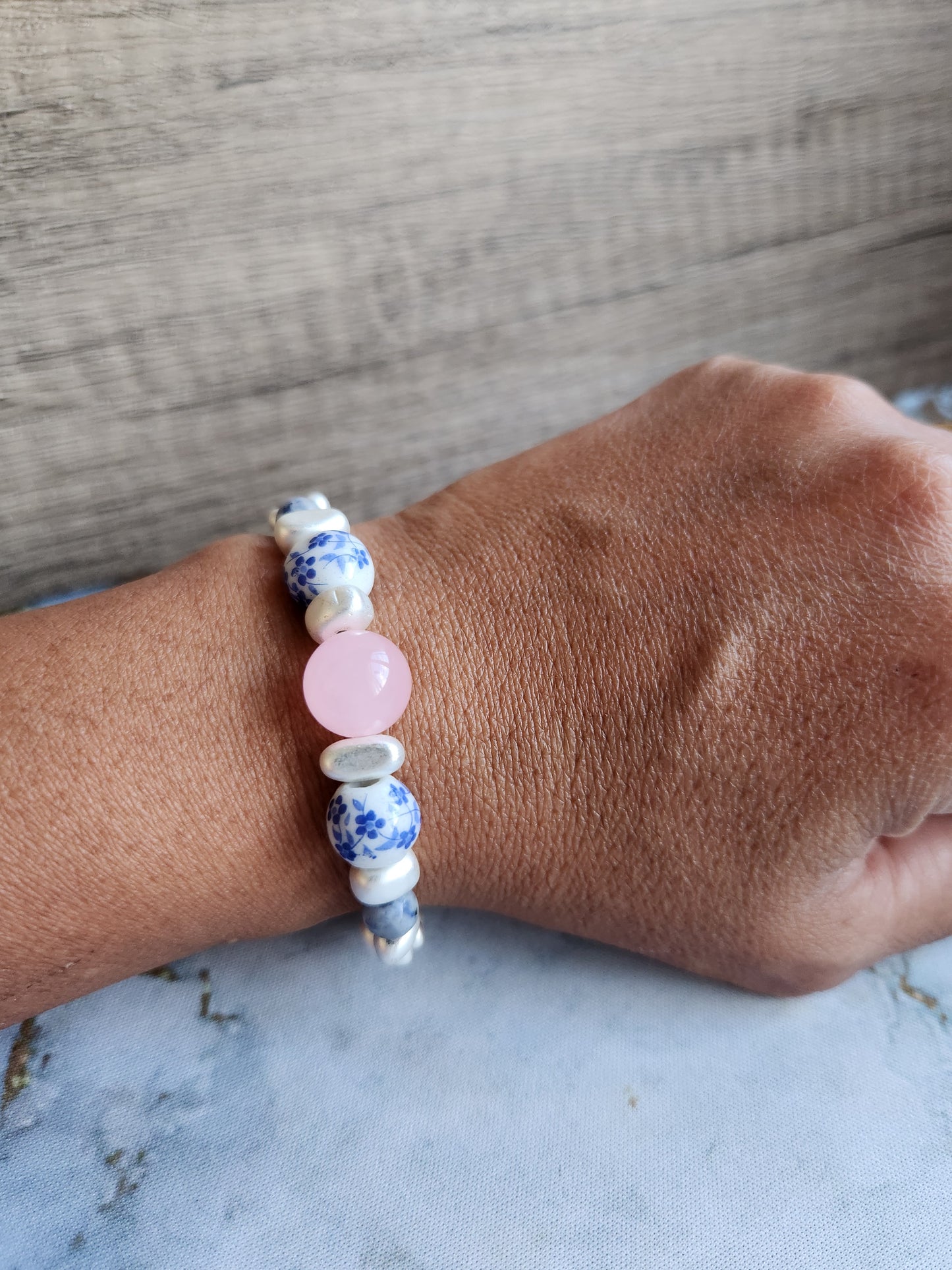 Tang Porcelain Rose Quartz and Sodalite Bracelet