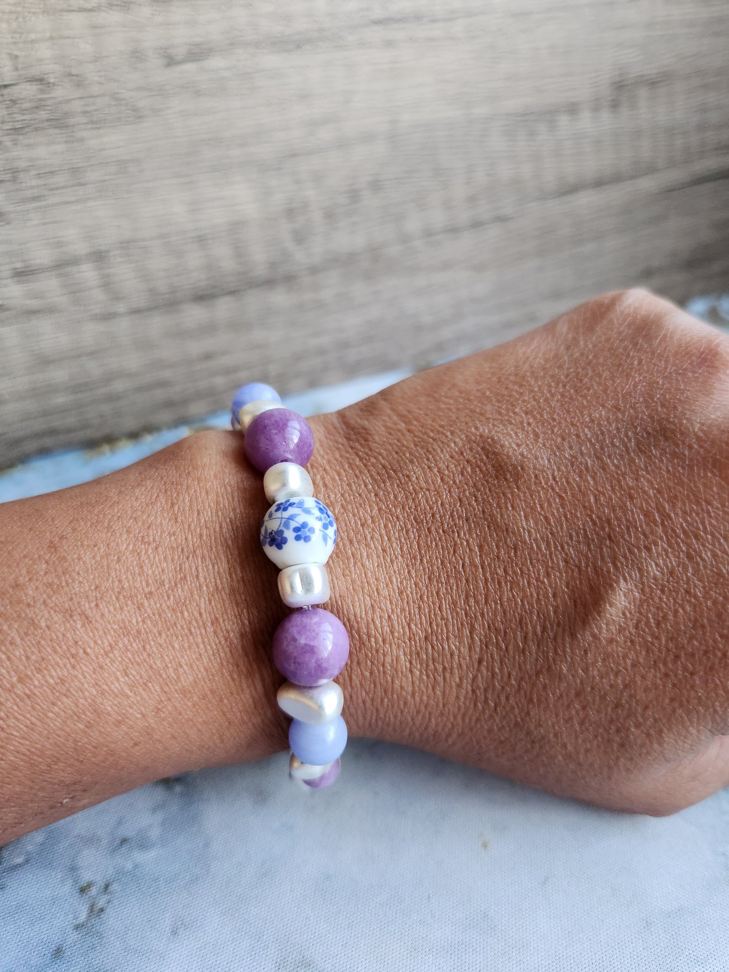 Tang Porcelain Amethyst and Blue Lace Agate Bracelet