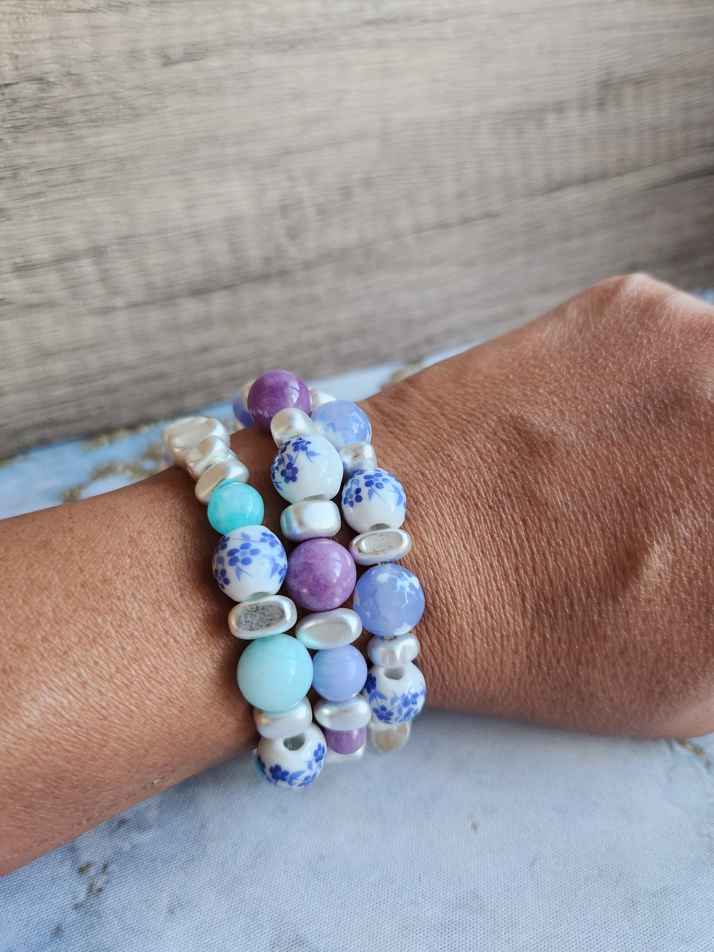 Tang Porcelain Amethyst and Blue Lace Agate Bracelet