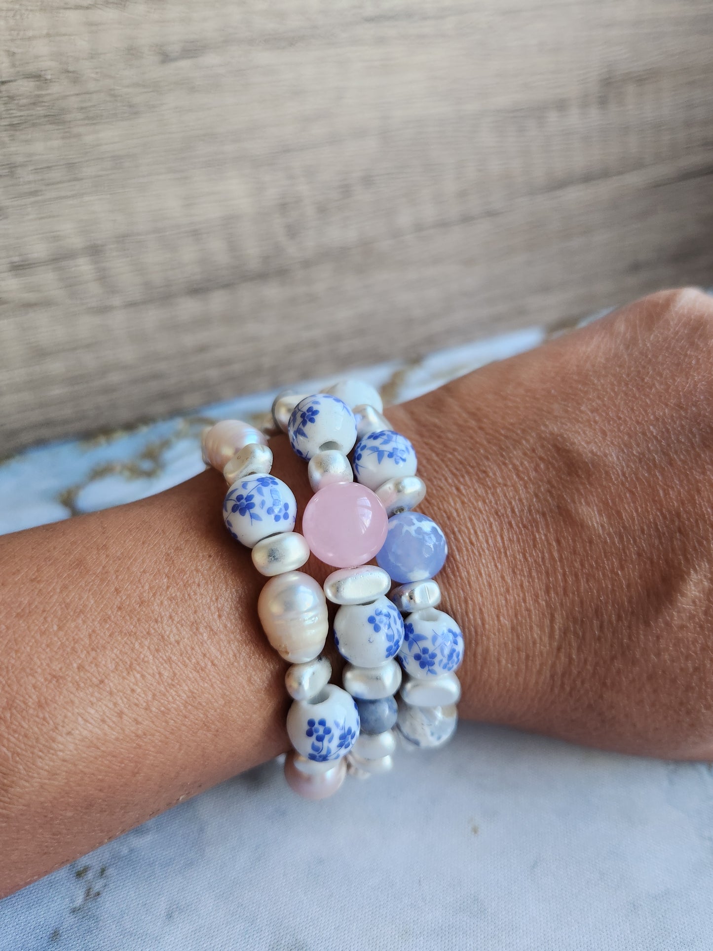 Tang Porcelain Rose Quartz and Sodalite Bracelet