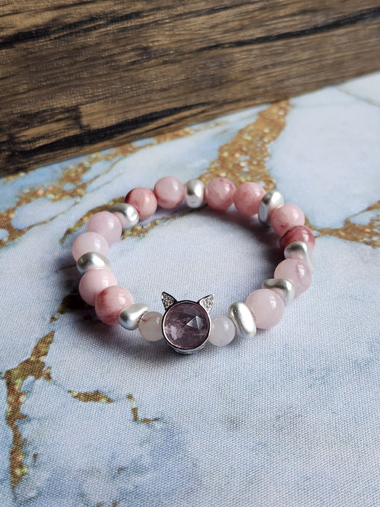 Cat Swarovski Strawberry Quartz Bracelet