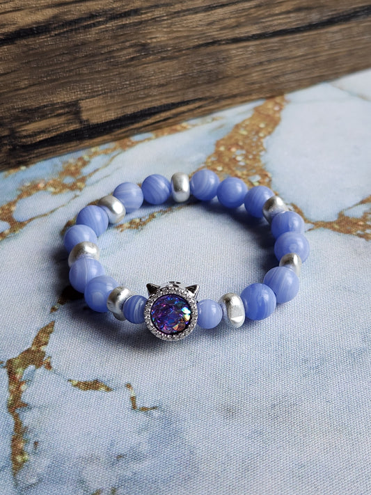 Cat Swarovski Blue Lace Agate Bracelet