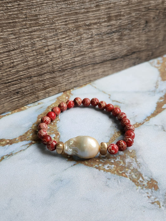 Red Jasper Baroque Pearl Bracelet