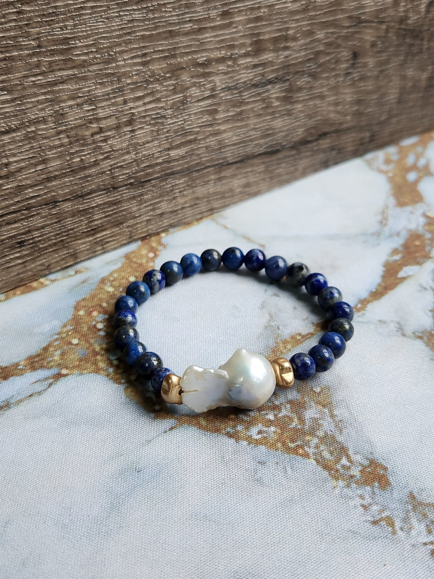 Lapis Lazuli Baroque Pearl Bracelet