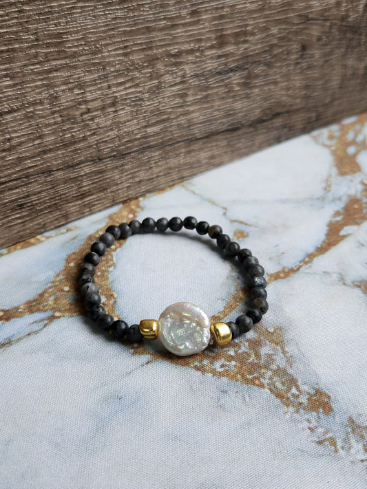 Labradorite and Baroque  Pearl Bracelet