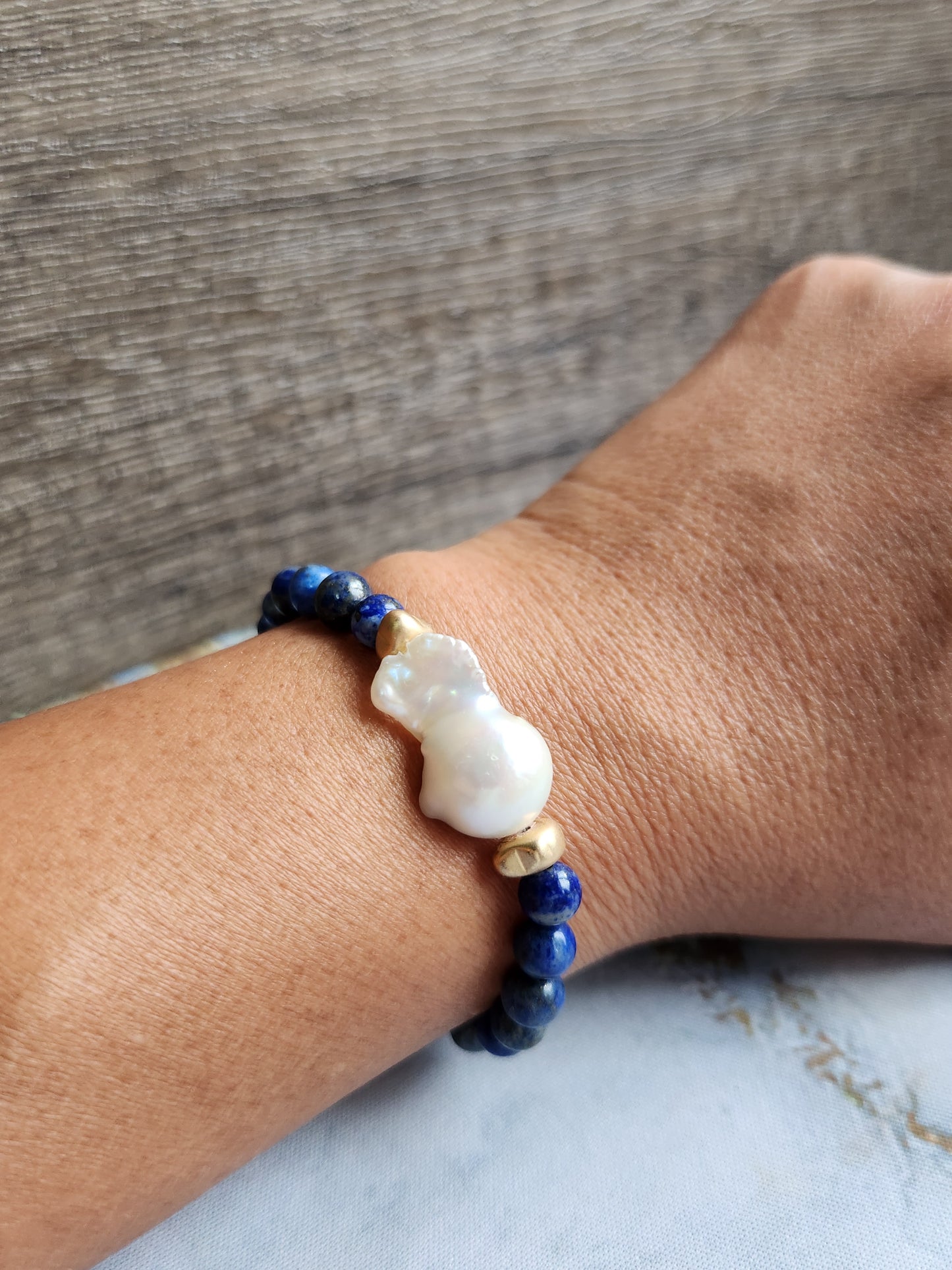 Lapis Lazuli Baroque Pearl Bracelet